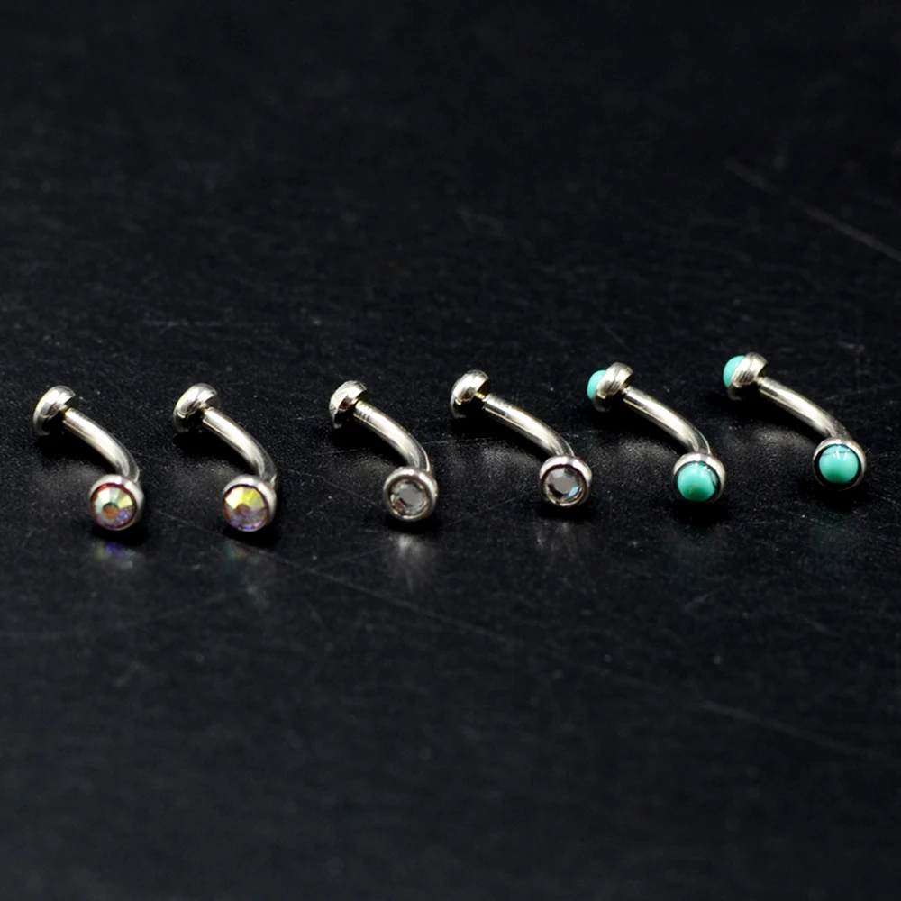 1PC Surgical Steel Internally Thread Eyebrow Ring Cartilage Tragus Earring Flat CZ Gem Stone Body Jewelry Piercing 16g