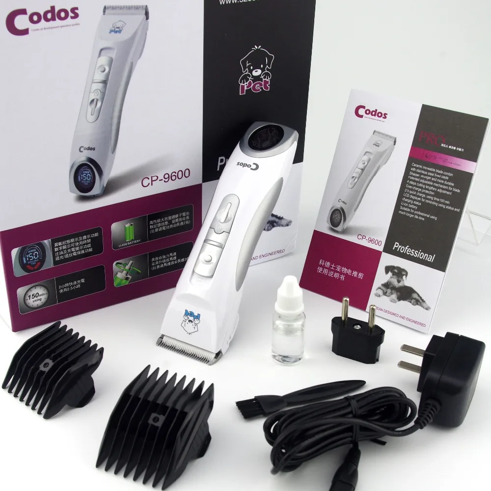 Professional Codos CP9600 Pet Trimmer Electric Pet LCD Display Grooming Haircut Shaver Machine Silver Rechargeable Dog Clipper