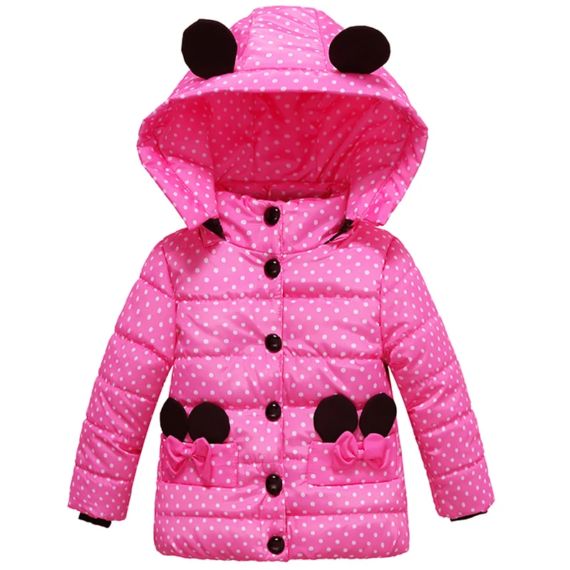 Infant Autumn Winter Jacket For Baby Girls Down Coat Children Outerwear Coats Dot Hooded Cotton Padded Kids Woolen Clothing