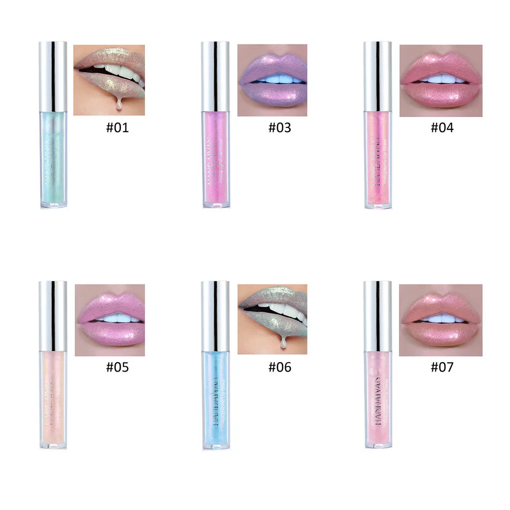 HANDAIYAN Holographic Glow Liquid Lip Gloss Lipstick Lip Tint Tattoo  Laser Mermaid Pigment Lipgloss Plumper Gloss Make Up TSLM2