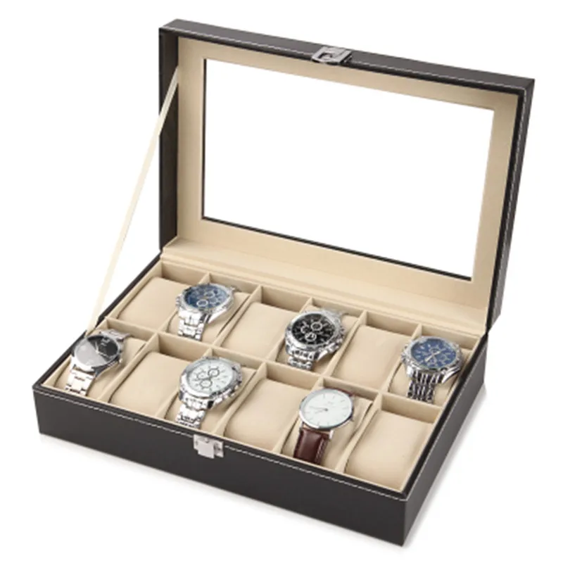 Uhr armband lagerung box, transparente glas sichtbar leder schmuck box, high-end-uhr verpackung und finishing box