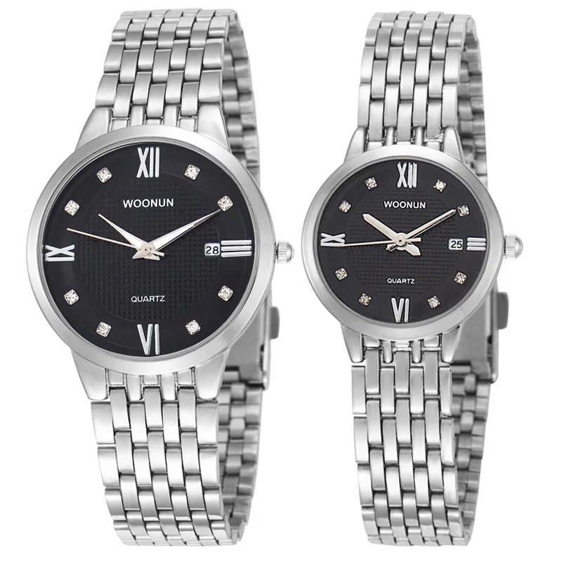 2020 WOONUN Top Brand Luxury Men Women Watches Stainless Steel Quartz Couple Watches For Lovers Branded Couple Watches