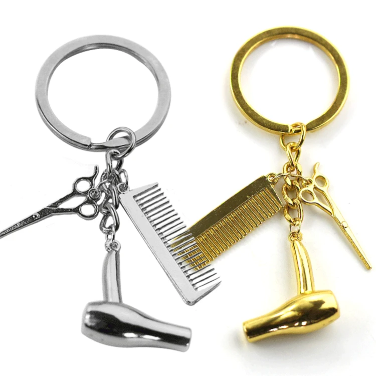 Fashion Hair Dryer Combs Scissors Pendant Keychain Hairdressing Tools Stylist Blow Salon Creative Gifts