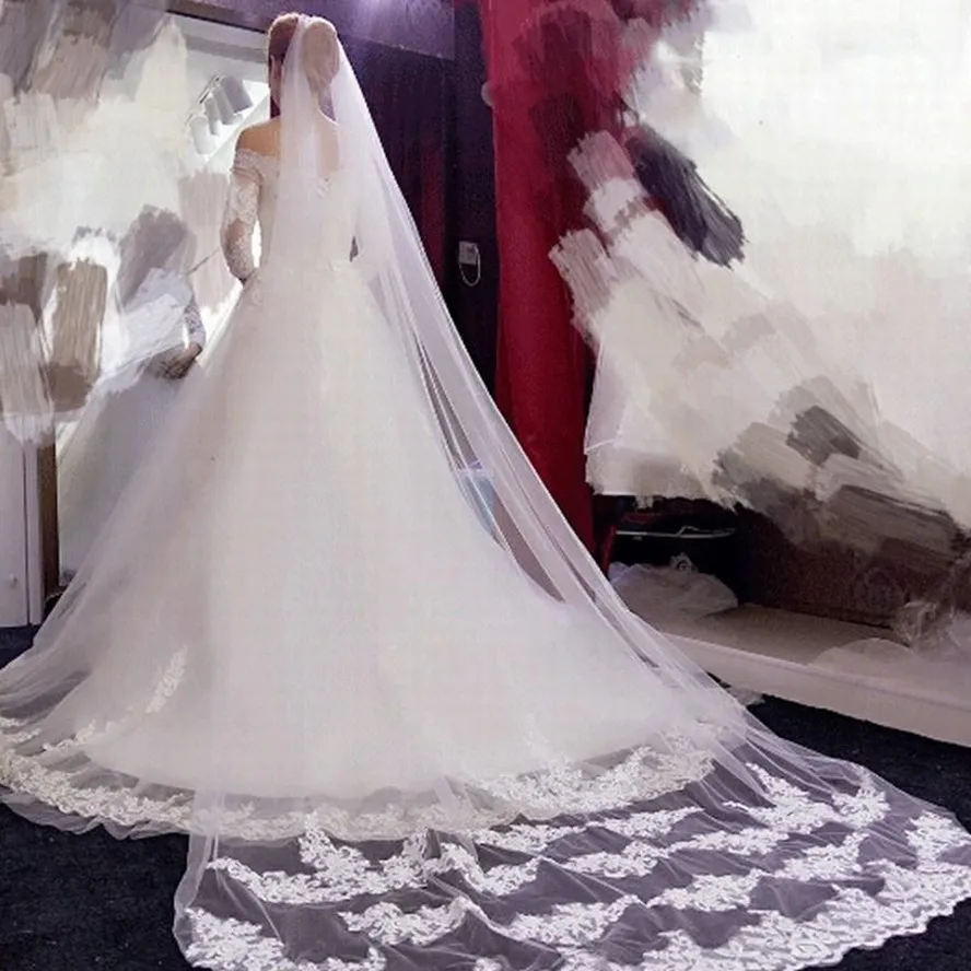 Hot 3M One Layer Lace Edge White Ivory Catherdal Long Wedding Veil Bridal Veil Wedding Accessories Veu De Noiva