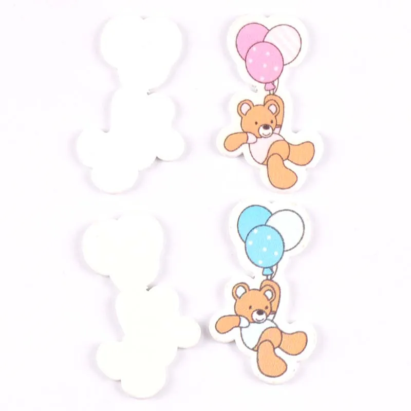 No Holes blue/pink balloon Bear baby painting bottoni fatti a mano in legno per Scrapbooking Craft 20pcs 22x40mm MT1817