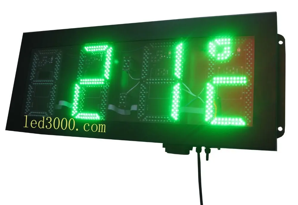 large size outdoor waterproof 8inch 4digits green color time and temperature clock(HOT4-8G)