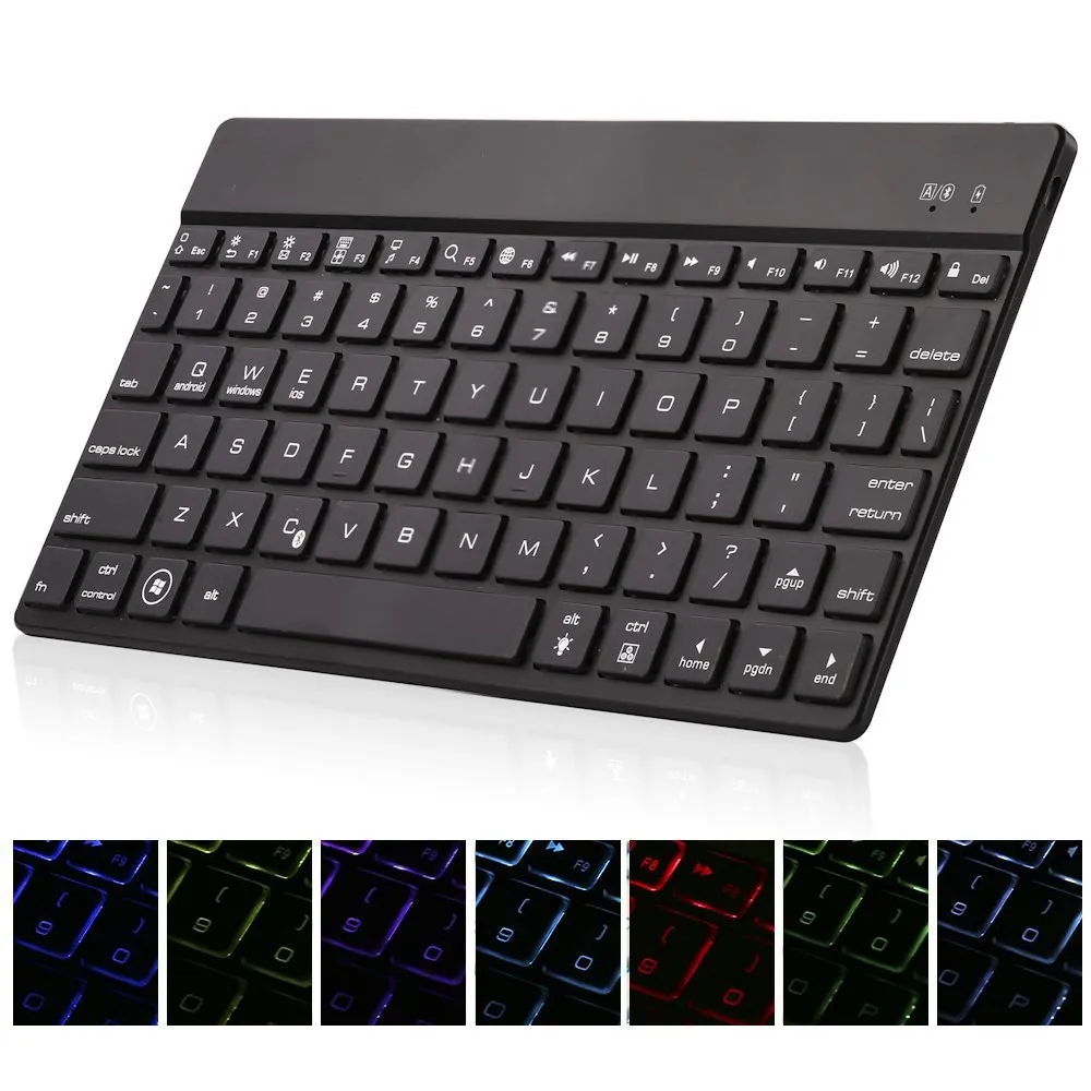 

For Huawei MediaPad T3 10 AGS-L03/L09/W09 Premium Slim 7 Colors LED Backlit Backlight Aluminum Wireless Bluetooth Keyboard+Stand