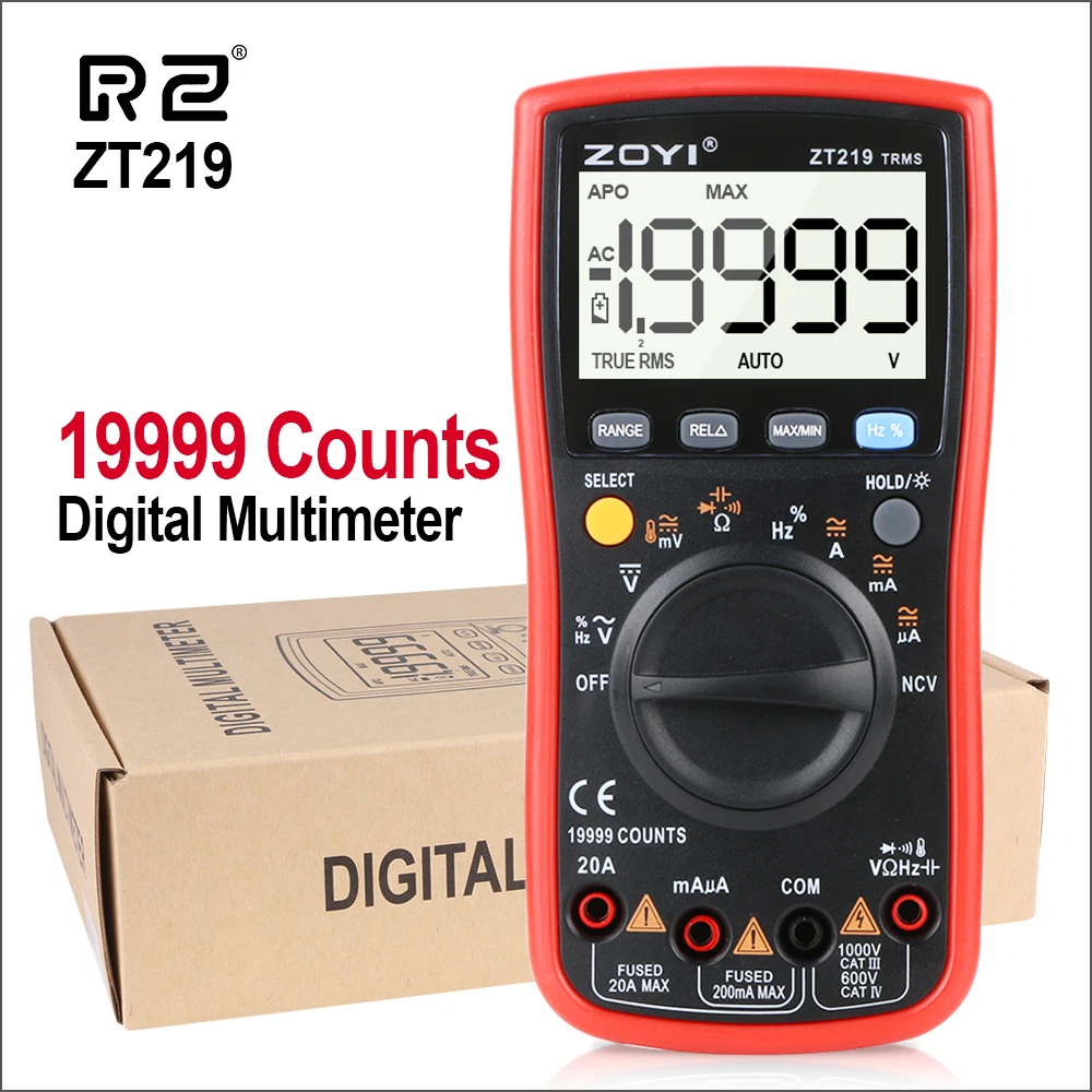 RZ Multimeter Professional Auto Digital Multimeter True-RMS 19999 Counts AC/DC Voltage Current Voltmeter Capacitance Ohm Meter