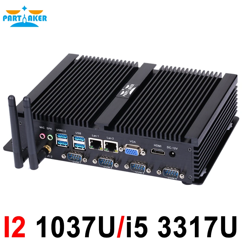 Partaker Industrial Fanless Mini PC Intel Celeron 1037U Core i5 3317U Dual-Core Dual Lan 4 * COM Suporte Linux Windows