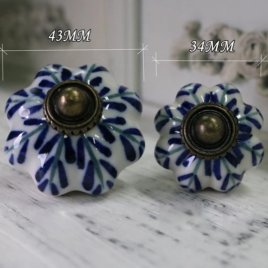 Blue and White Porcelain Ceramic Door Knobs for Kitchen Cabinets Cupboard Pulls Drawer Knobs European Furniture Handle Handware