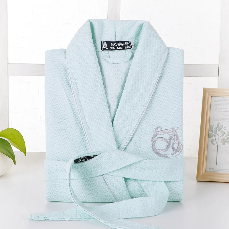 Summer Waffle Cotton Bathrobe Men Long-sleeve Mens Robe Sweat Evaporate Couples Kimono Bath Robes Hotel SPA Robes Dressing Gown