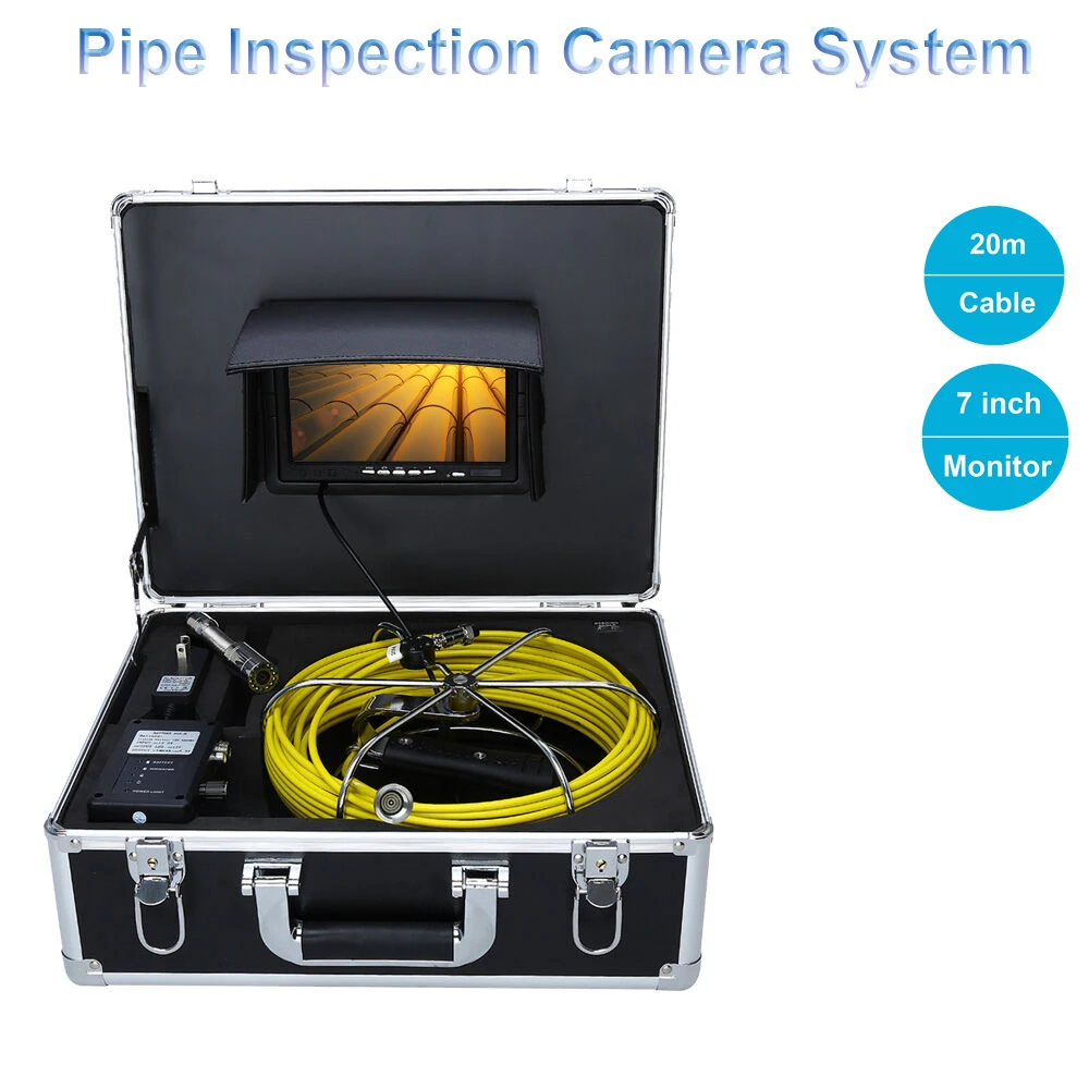 

Push Rod 20M Cable Industrial Endoscope 23mm Lens Handheld Pipe Inspection Camera System 7inch Monitor Used for Pipe Inspection