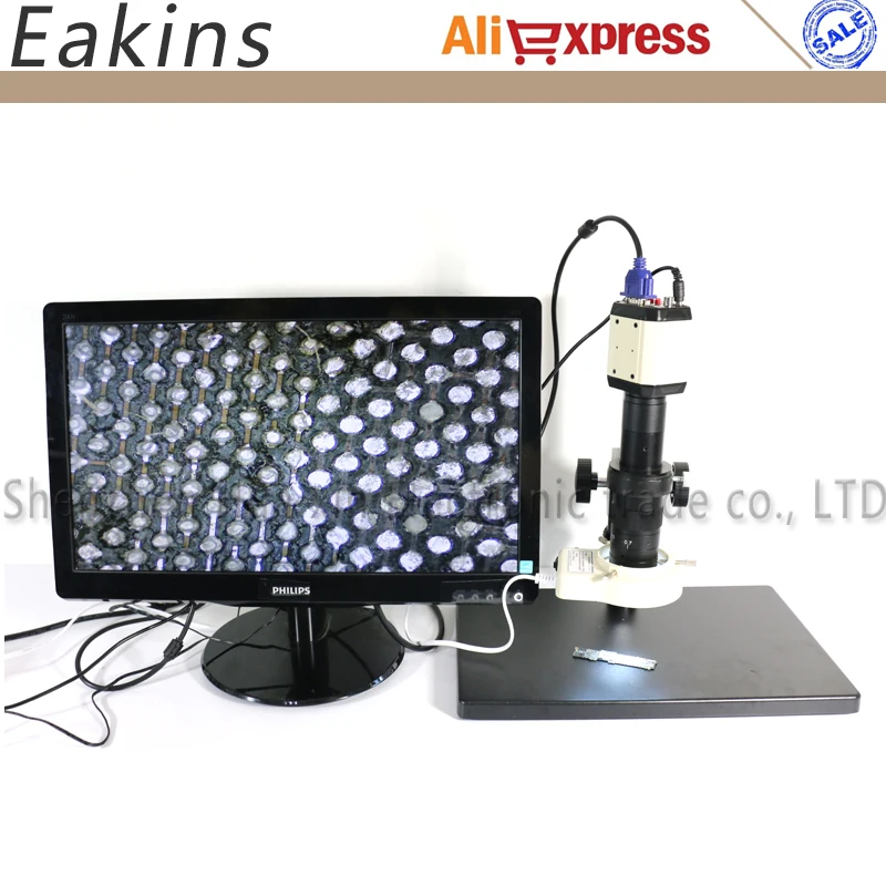 

2MP HD VGA USB Microscope Camera For Industry Lab AV TV USB Output+180X/300X C-mount Lens + Ring Light + Big Stand