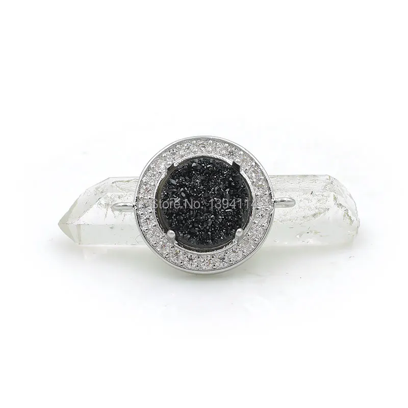 20*15*5mm Micro Pave Clear CZ Agate Druzy Round Connector With Prong Setting Of Plating Silver Or Gold