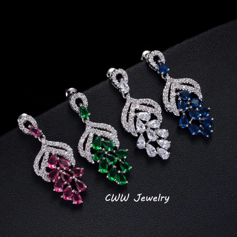 CWWZircons High Quality Micro Pave 3.5 cm Big Red AAA+ Cubic Zircon Drop Flower Shaped Earrings with CZ Stones CZ066