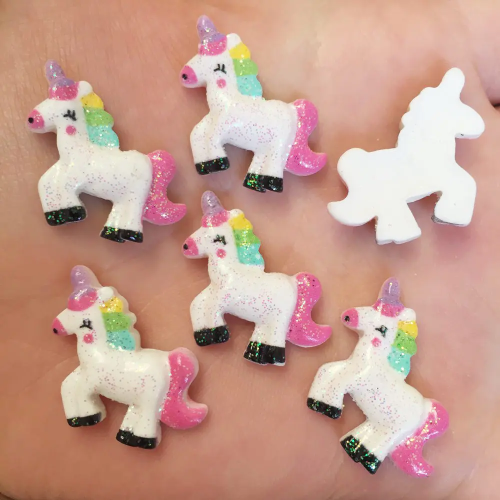 Resin Cute Colorful Glitter Unicorn Flatback Cabochon stone 10PCS scrapbook DIY Miniature Home Decor crafts OF477