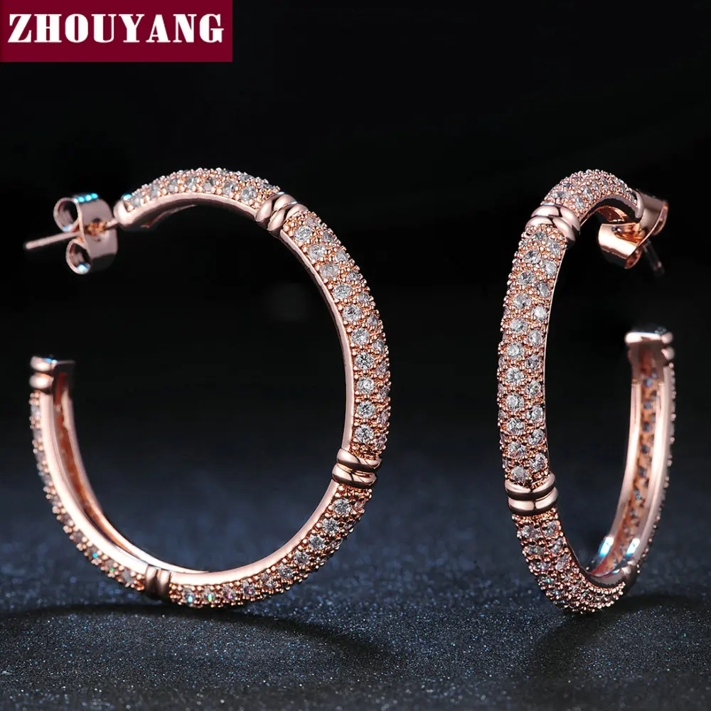 ZHOUYANG ZYE617 Crystal Mosaic Hoop Earrings Rose Gold Color Jewelry Made with Genuine Austrian Crystal