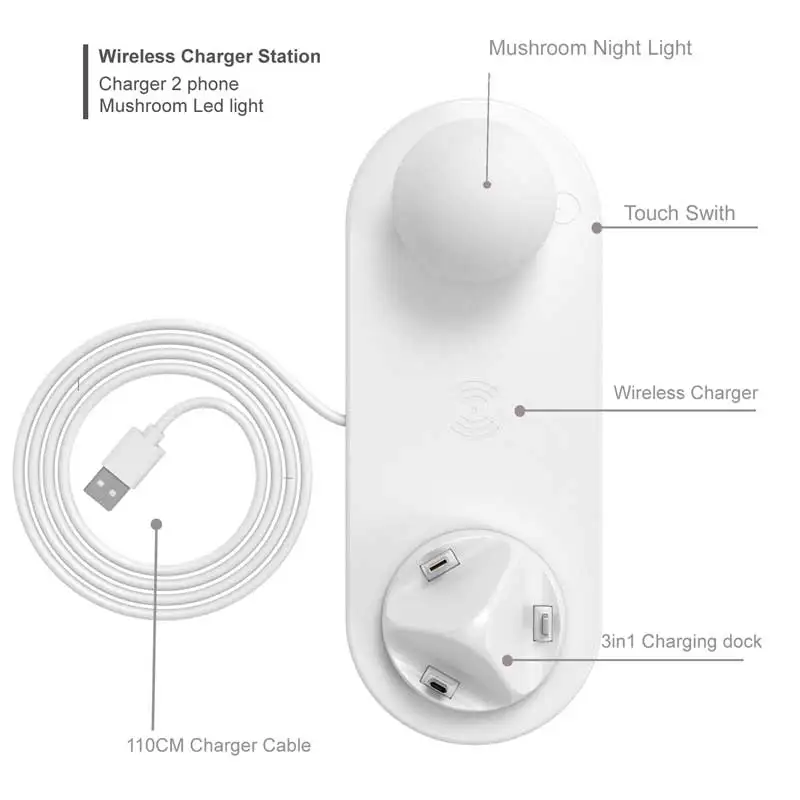 Multi wireless charging station for samsung iphone quick charger for huawei lg type-c micro port charging dock with led light