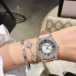 Montre à Quartz de luxe pour femmes, bracelet en cuir, boîtier en laiton, échelle Rome, 2019