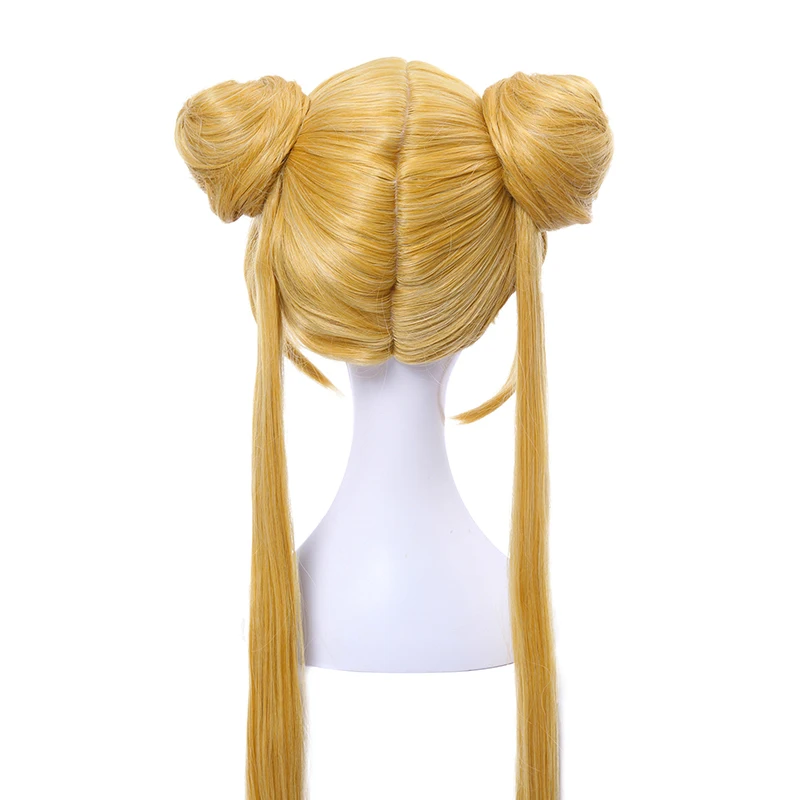 L-e-mail peruca de cabelo sintético usagi tsukino cosplay perucas super longas perucas louras com pães resistente ao calor peruca cosplay dia das