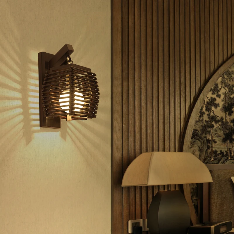 Creative Vintage Chinese Bamboo Wall Lamp E27 Wall Sconce Light Aisle Corridor Hotel Ktichen Dinging Room Restaurant Cafe Light