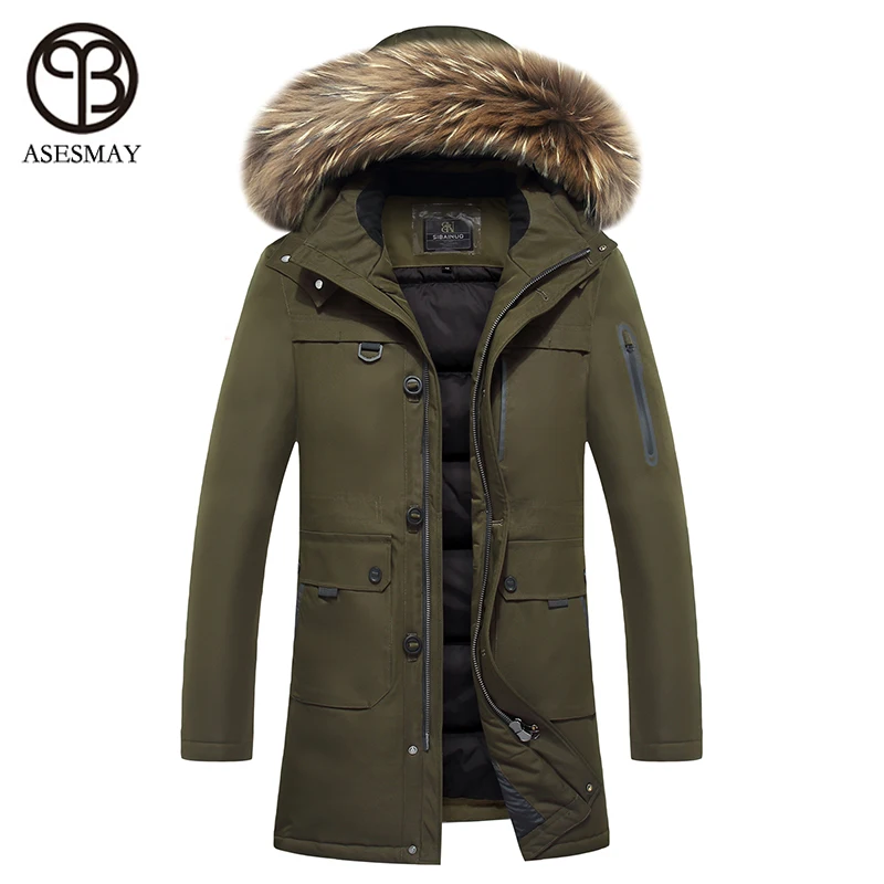 2021 New Luxury Brand Men Goose Down Jacket Coat Fur Hood Thickening Coats Army Green Military Russian Casual Parkas