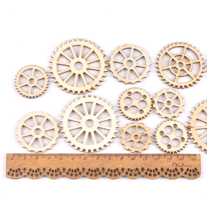 20 pz mix wheel gear pattern legno naturale Scrapbooking Craft per abbellimenti fatti a mano fai da te artigianato Decor 29-49mm MT2183