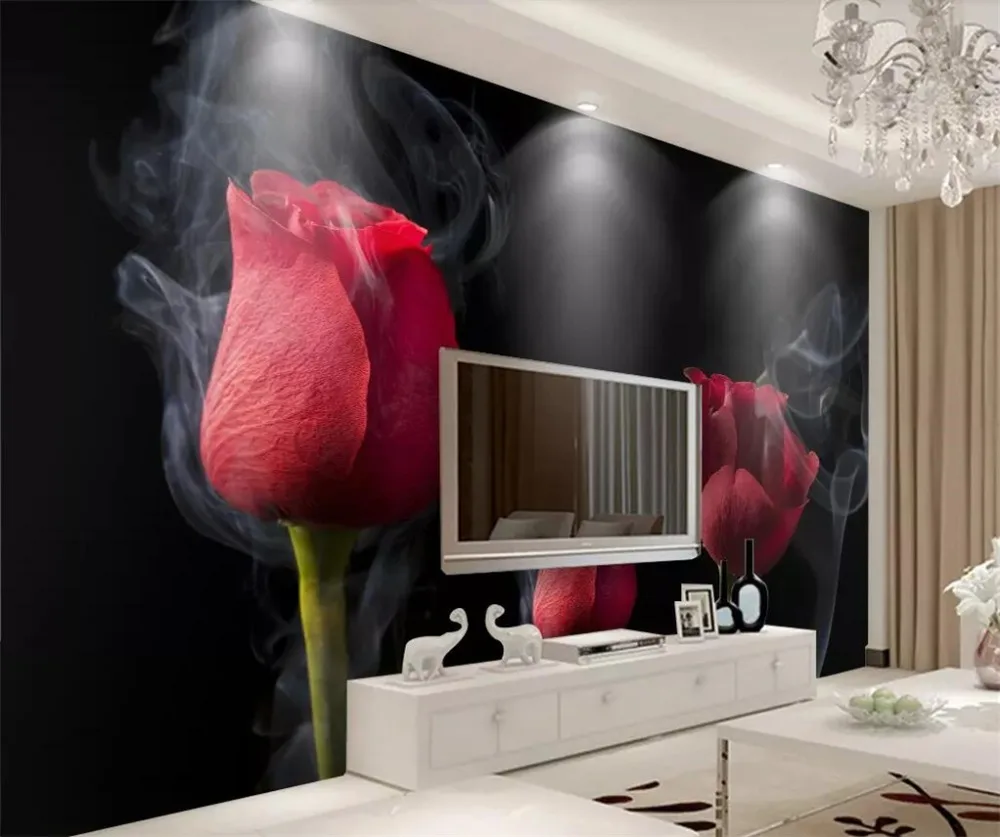 

beibehang Custom Wallpaper 3d Photo Mural Home Decoration Romantic Smoke Red Rose TV Background Walls Living Room 3d Wallpaper