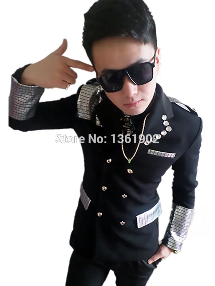 Custom made Korea stars black sequins men's ds dj male singer dancer performance outerwear costume show slim jacket outfit