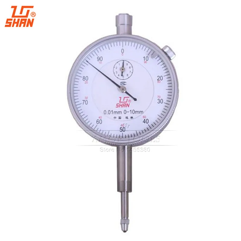 SHAN Dial Indicator 0-10mm/0.01mm Aluminum Body Dial Gauge Without Lug Back Micrometer Measuring Tool