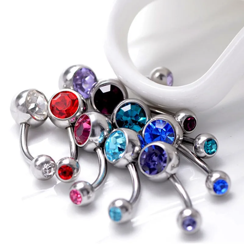 5Pcs/Lot Belly Button Rings Crystal Surgical Steel Body Jewelry Belly Piercing Rings Sex Real Navel Piercing Ombligo Pircing 16G