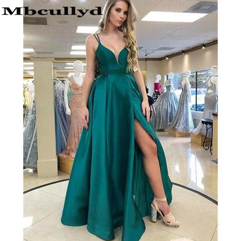 

Elegant Dark Green Prom Dresses With V Neck 2023 Luxury Satin Cheap Under 100 Sexy Split Long Evening Dress Party For Women