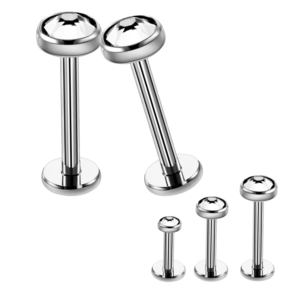 1PC 16G G23 Titanium Internally Threaded Gem Labret Lip Monroe Rings Earrings Stud CZ Cartilage Tragus Piercings Body Jewelry