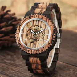 Automatic Mechanical Men Watch Wooden Watches Luxury Mens Wood Watchband Creative New Self Winding Male Timepieces reloj