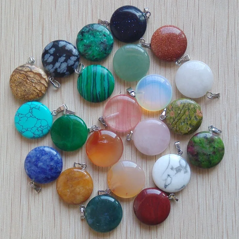 Good quality bestselling assorted mixed natural stone round charms pendants for  jewelry making  50pcs Wholesale  free shipping