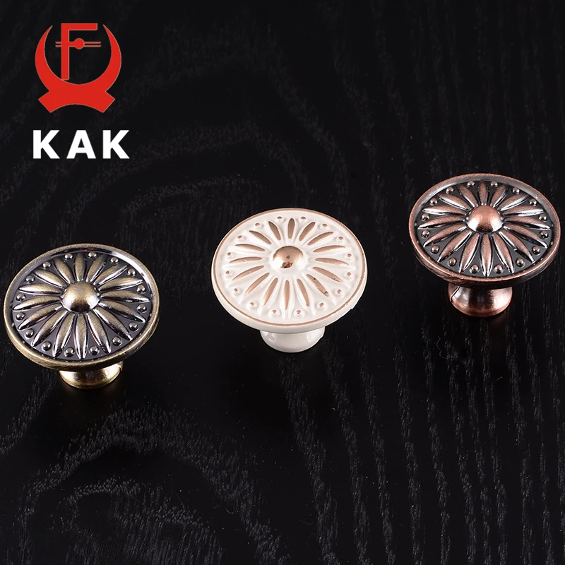 

KAK Retro Red Bronze Kitchen Cabinet Knobs Cupboard Door Zinc Alloy Handles Vintage Wardrobe Furniture Handle Drawer Pulls