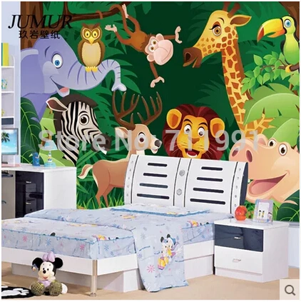 Custom large murals Cartoon animals of bedroom the head of a bed children room background wallpaper jungle general mobilization