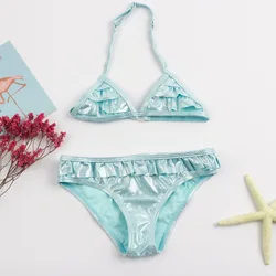 Falbala-Conjunto de Bikini brillante para niña, traje de baño para niña, Bikini brasileño de estilo vendaje, Bikini A147