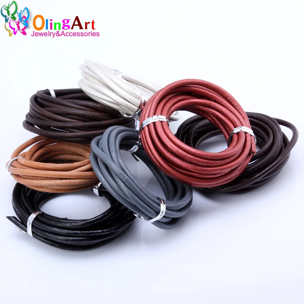 OlingArt 4MM 1yard Round Genuine Leather Cord/Wire DIY brown black Cords women earrings Bracelet choker necklace jewelry making