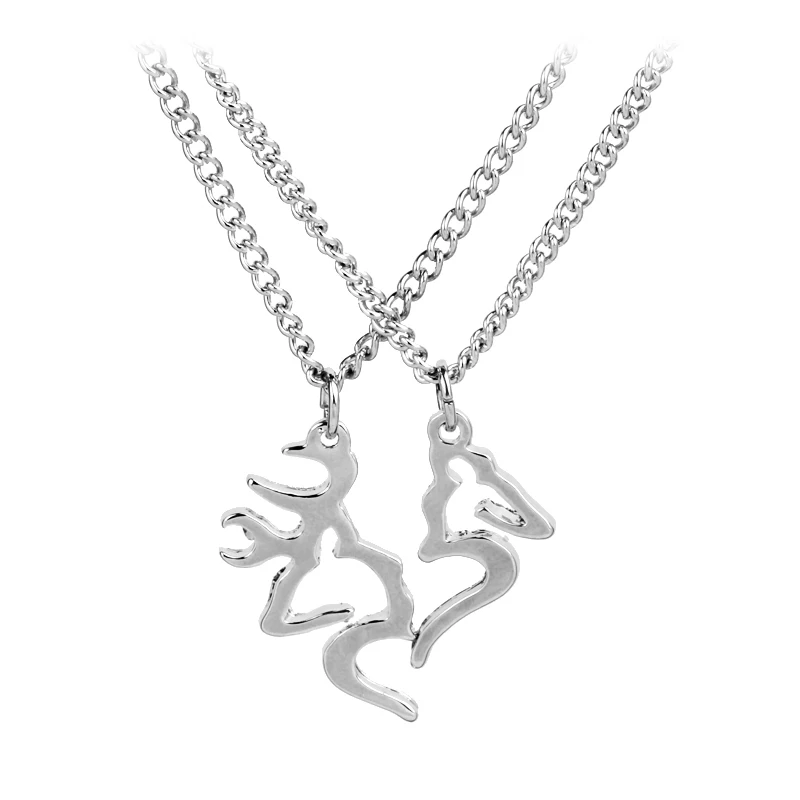 Personalized Double Horn Necklace Set Gift for Couples Deer Necklaces Handstamped  Necklace Interlocking image 6