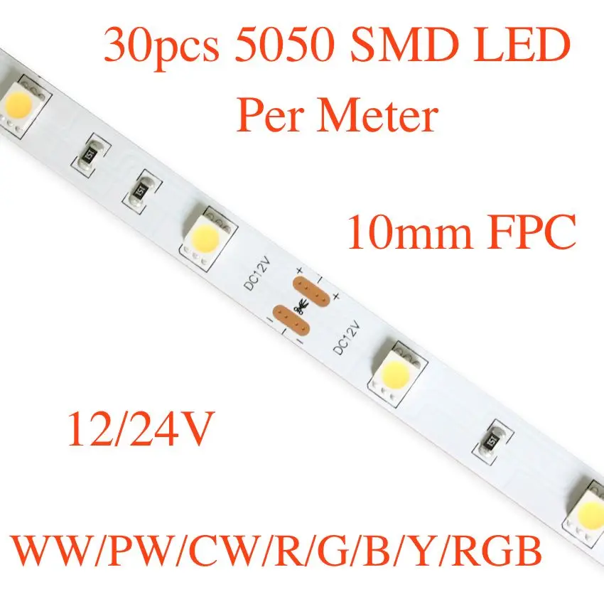 rgb ou cor branca tira conduzida 30 pecas 5050 led por metro 10 mm fpc ww30003500k pw40004500k cw6000k ou de cor rgb 01