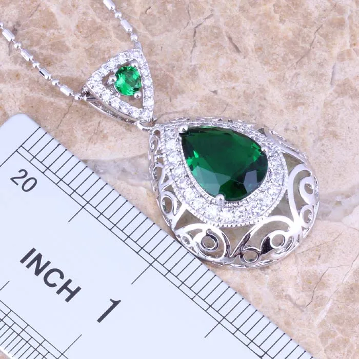 Marvelous Green Cubic Zirconia White CZ Silver Plated Earrings Pendant Necklace Jewelry Sets S0742