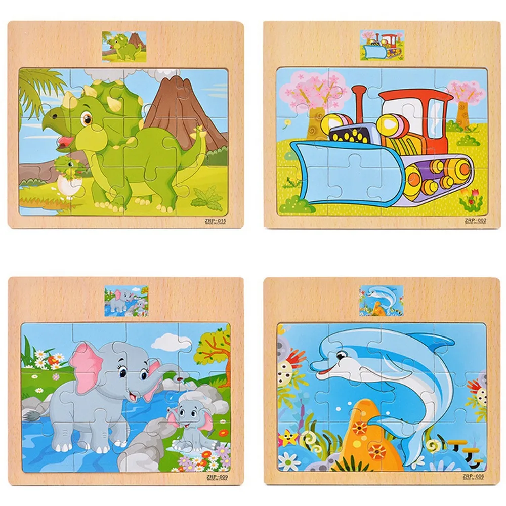 Wooden Children\'s Puzzle Cartoon Animal Vehicle Recognition Educational Early Learning Cognitive Puzzle Board