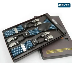 New Fashion Suspenders luxury braces 6 clips leather Suspender Belt Straps European Size Male style Gift For Father/husband