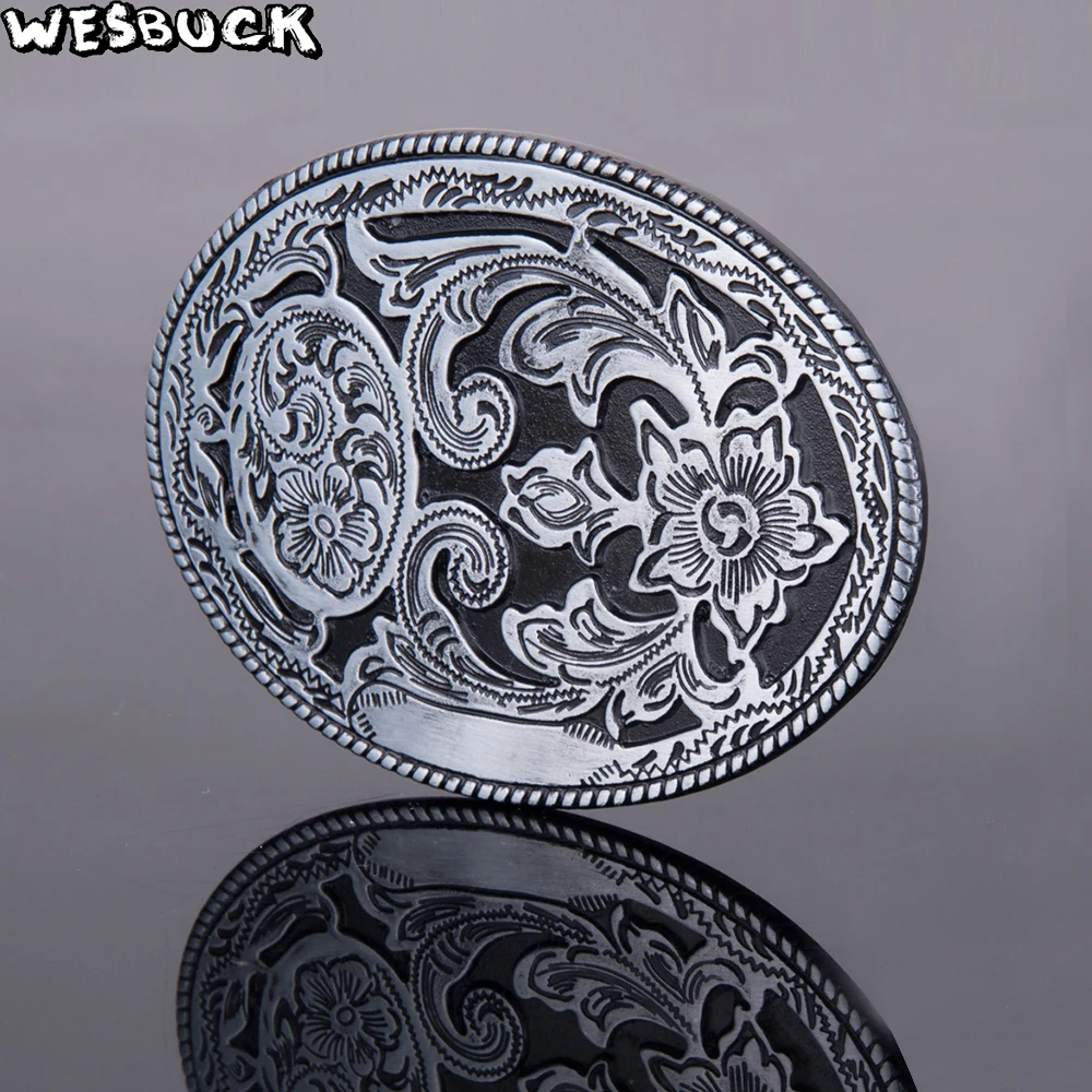 WesBuck Brand Flower Metal Cool Black Belt Buckles for Man Unisex Western Buckle Cowboys Cowgirls Paracord Buckle Luxury Hebilla