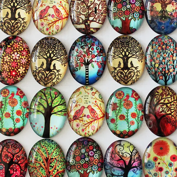 Onebeading 13x18mm 18x25mm 30x40mm Random Mixed Life Tree Oval Pattern Glass Cabochons Flatback Photo Base Tray DIY Accessories