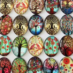Onebeading 13x18mm 18x25mm 30x40mm Random Mixed Life Tree Oval Pattern Glass Cabochons Flatback Photo Base Tray DIY Accessories