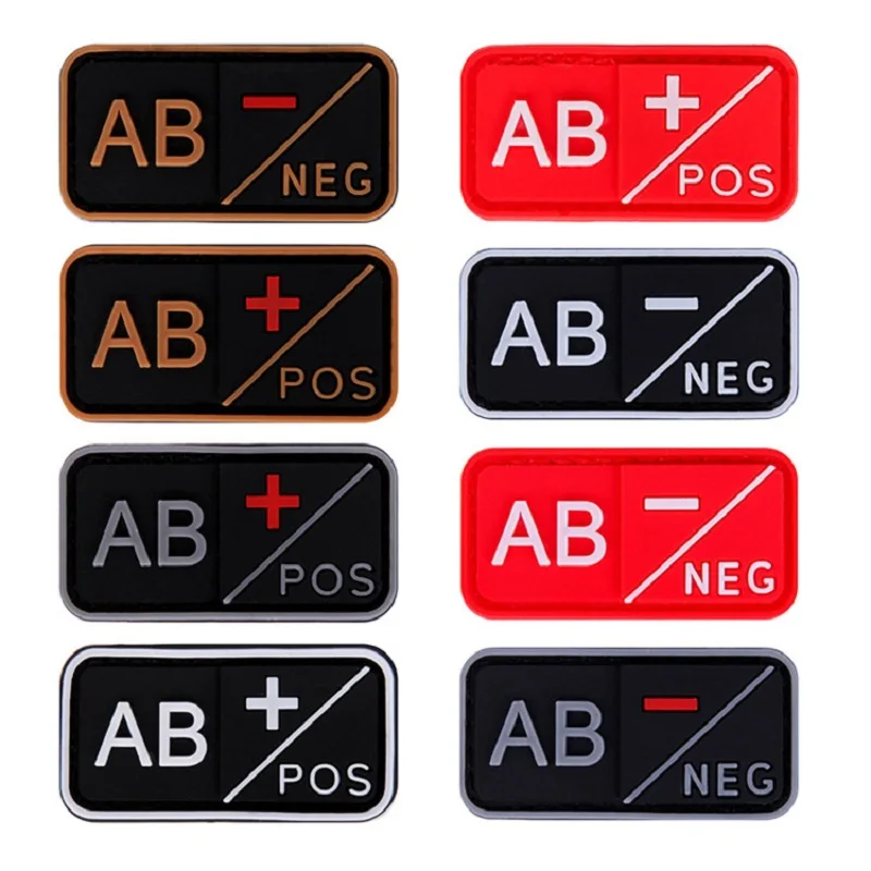 Parche 3D de PVC A + B + AB + O + POS positivo A- B- AB- O-negativo tipo de sangre NEG para ropa, insignia militar de goma, gancho y bucle