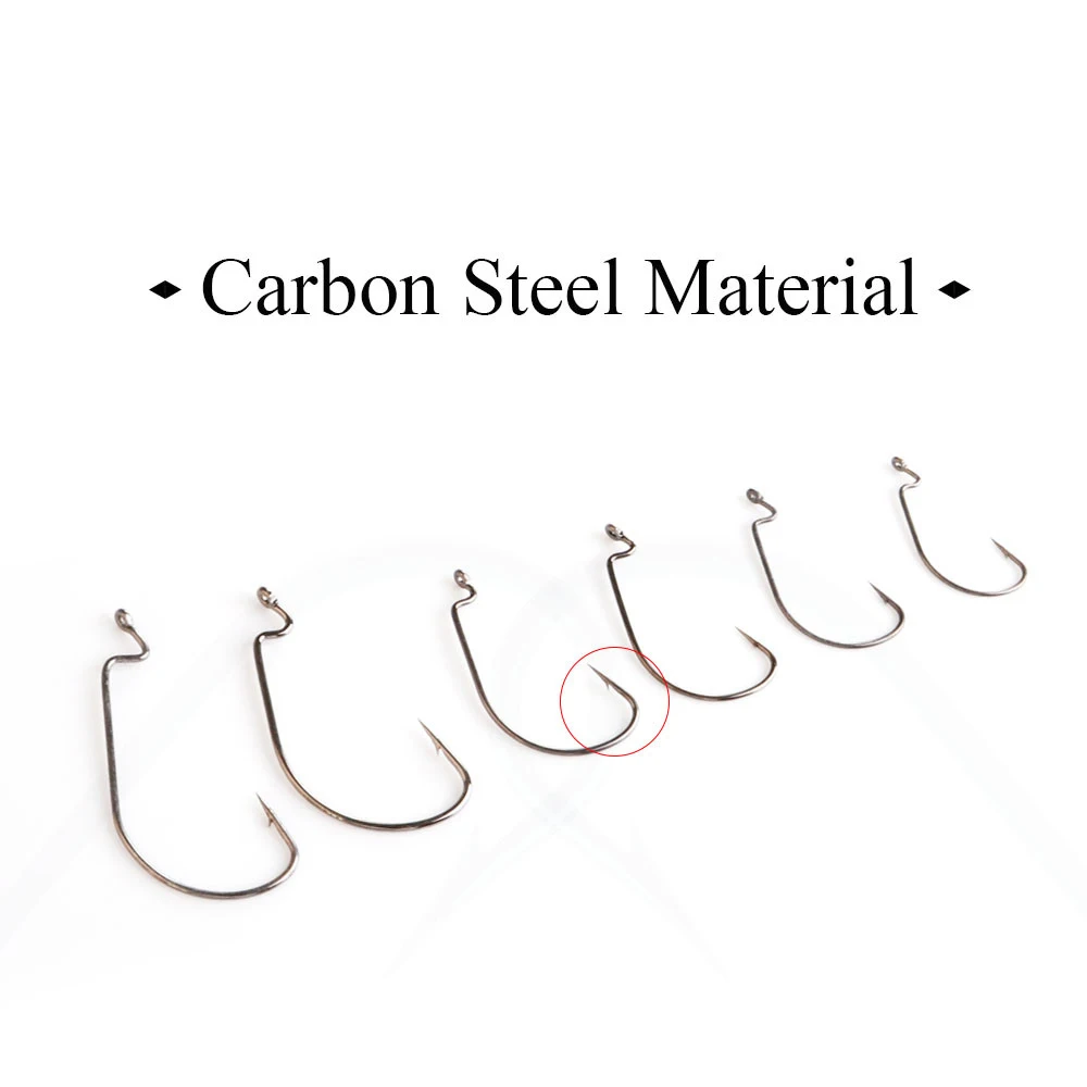 NGB 50PCS Worm Hook Offset Shank Black Nickel Fish 97074 Jig Head Lure Carp Fishing Carbon Steel Barbed Fish Hooks With Ringed