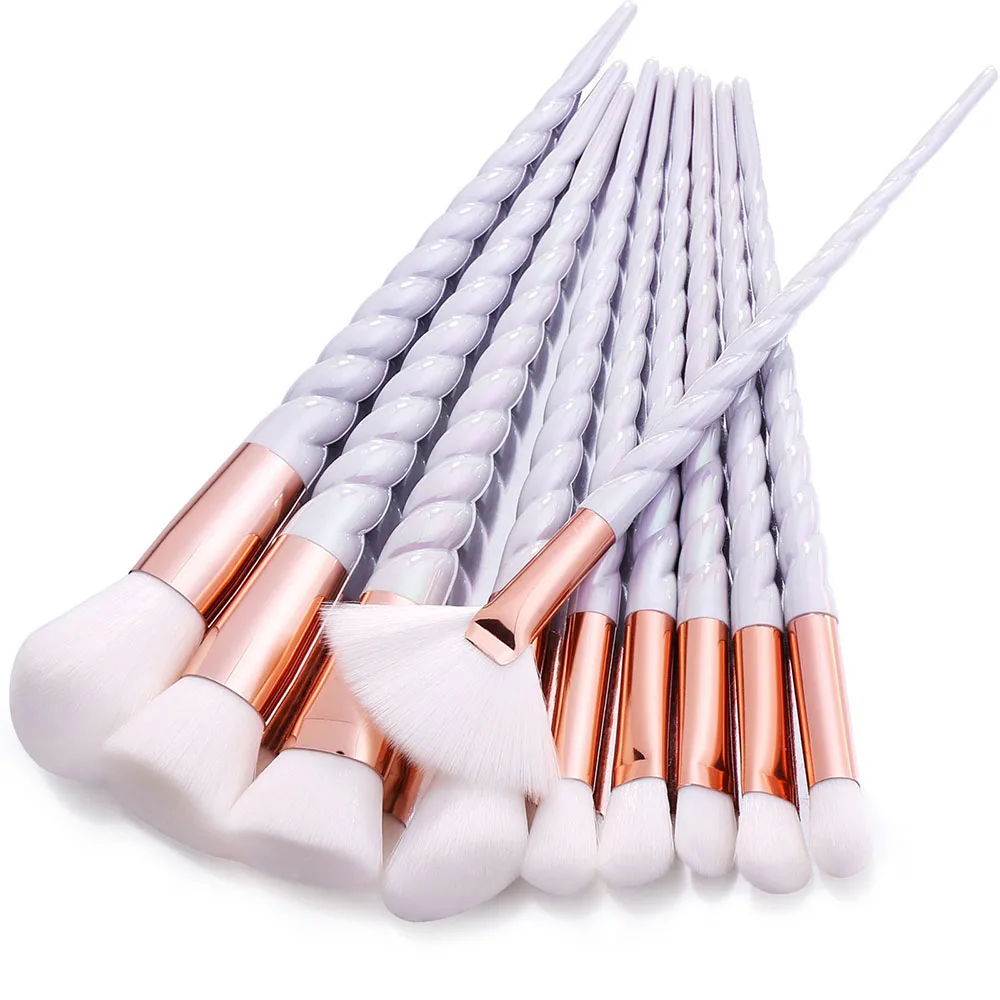 10pcs Unicorn Makeup Brushes Set Powder Foundation Blush Face Shading Eyebrow  White Handle Cosmetics Makeup Brushes